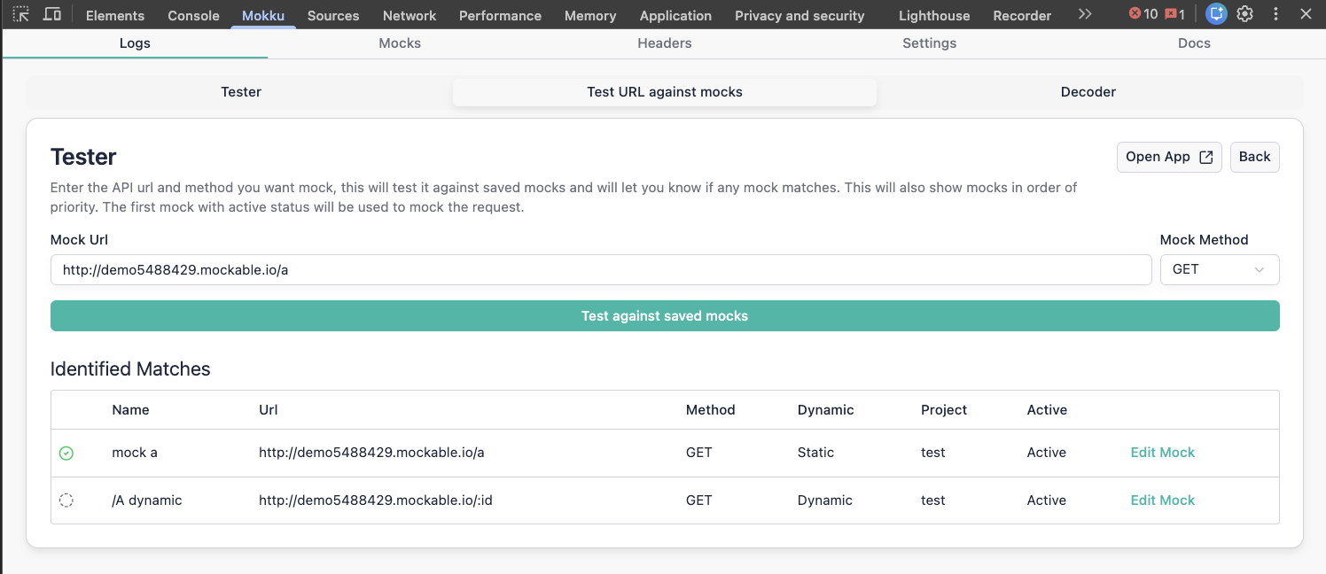 Test URL against mocks